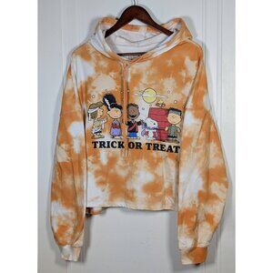 Peanuts TRICK or TREAT Halloween Cropped Hoodie Size 3XL Juniors Tie Dye Orange